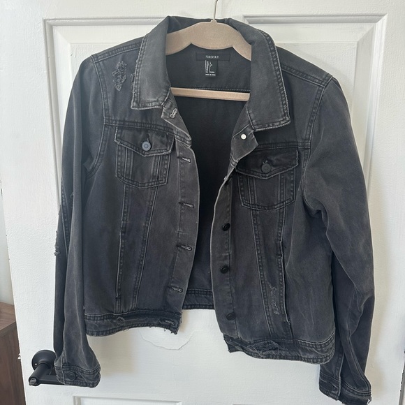 Black Distressed Denim Jacket - Picture 1 of 3